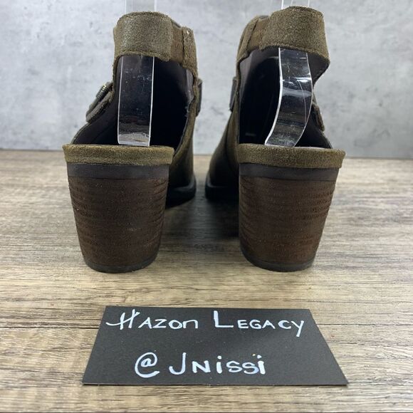 OTBT~Women’s~”Des Peres”~Open Back Bootie Leather~Olive Green~Ankle Strap~Size 8 - Picture 6 of 11